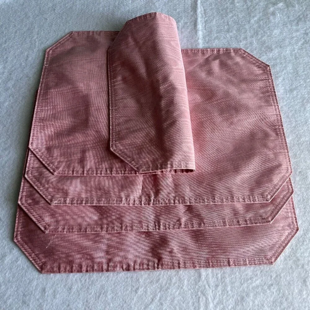 Vintage Placemats Reversible Octagonal Mauve Pink Textured Fabric Dining Kitchen